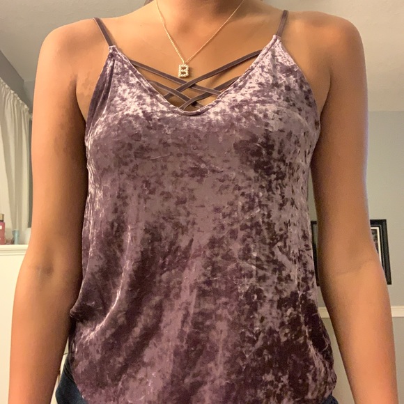 Purple velvet crossed tank top - Picture 2 of 4